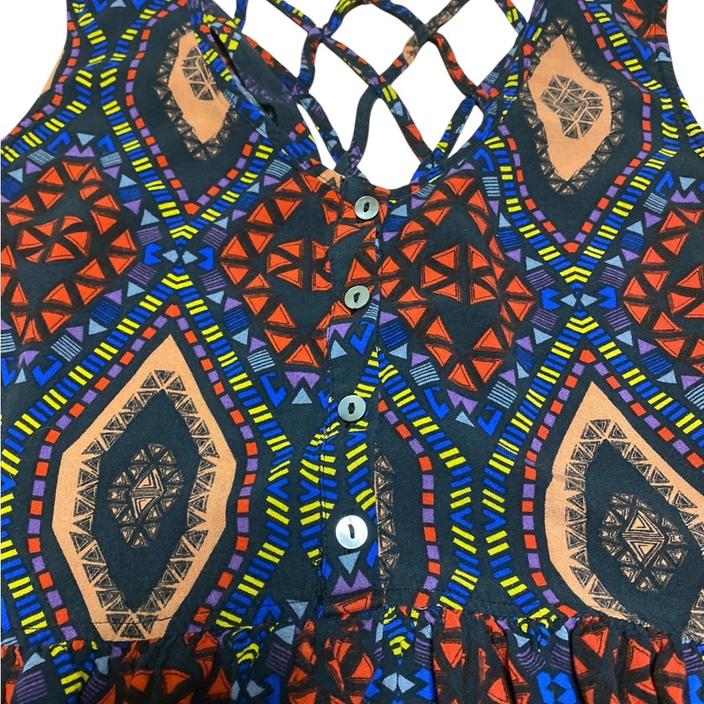 Forever 21 Women’s Multicolor Geometric Print Sundress Size S Lattice Back Boho - Picture 12 of 14